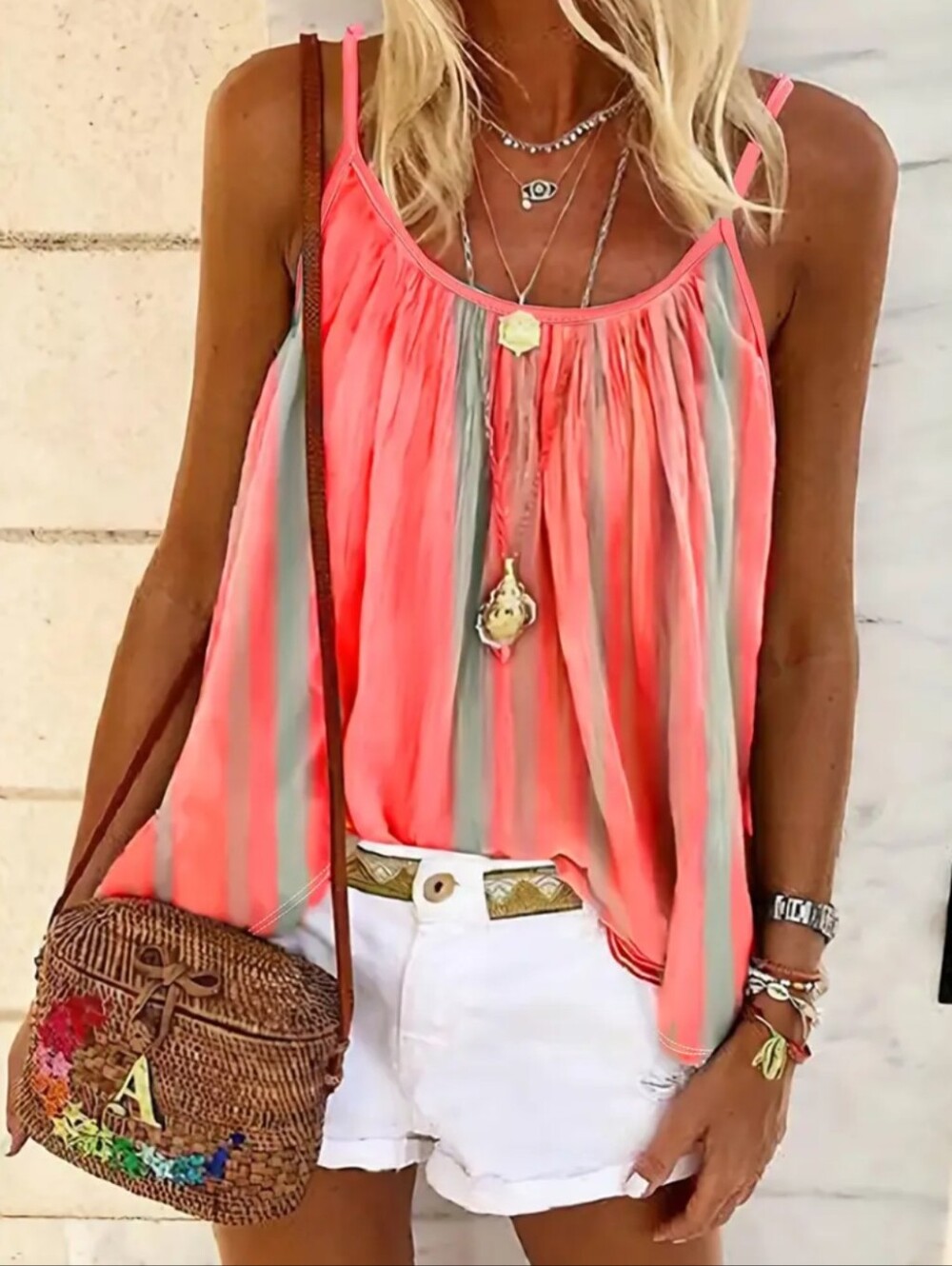 XXL Flowy Boho Striped Tank Top-NEW